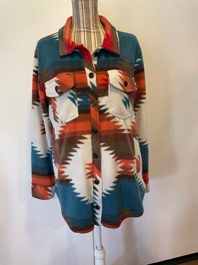 Weekends Everyday Women’s Fleece Aztec Print Button Down Shacket Shirt Jacket